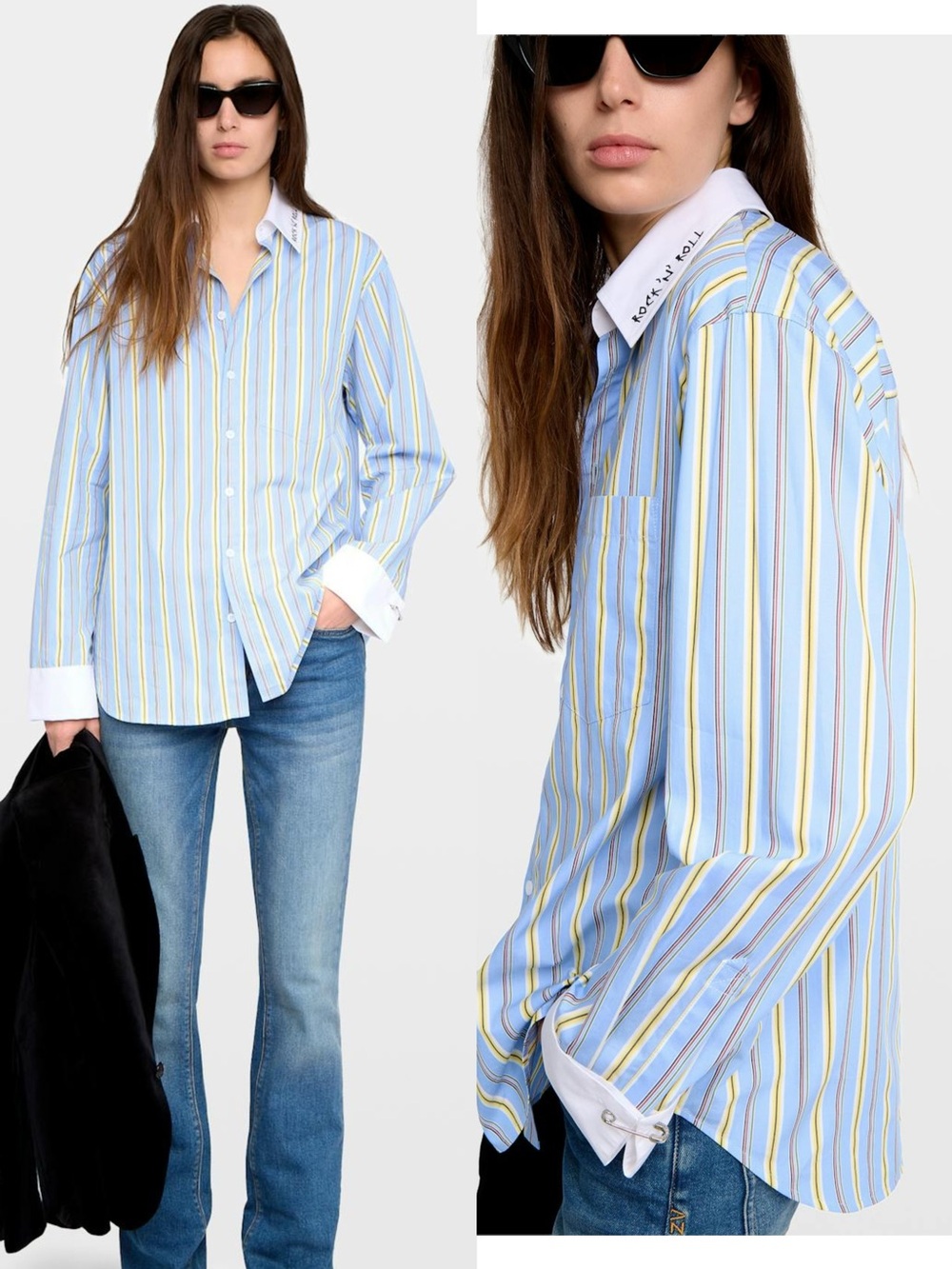 ZADIG&VOLTAIRE cotton Striped Shirt blue, XS S M